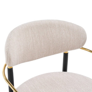 English Elm Modern Iron Dining Chairs Set of 2 Beige Upholstered with Gold Tone Armrests N768P496330B