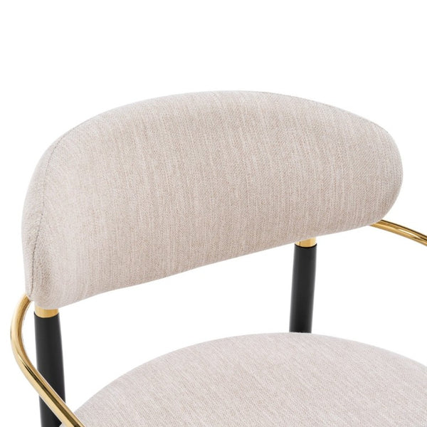 English Elm Modern Iron Dining Chairs Set of 2 Beige Upholstered with Gold Tone Armrests N768P496330B