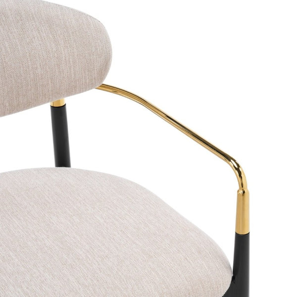 English Elm Modern Iron Dining Chairs Set of 2 Beige Upholstered with Gold Tone Armrests N768P496330B