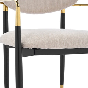 English Elm Modern Iron Dining Chairs Set of 2 Beige Upholstered with Gold Tone Armrests N768P496330B