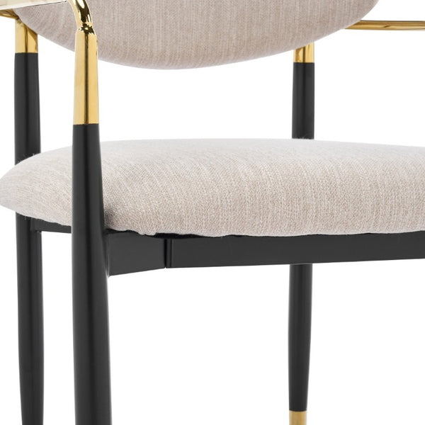 English Elm Modern Iron Dining Chairs Set of 2 Beige Upholstered with Gold Tone Armrests N768P496330B