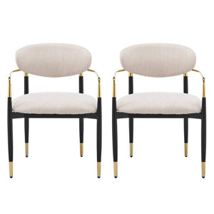 English Elm Modern Iron Dining Chairs Set of 2 Beige Upholstered with Gold Tone Armrests N768P496330B