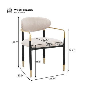 English Elm Modern Iron Dining Chairs Set of 2 Beige Upholstered with Gold Tone Armrests N768P496330B
