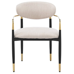English Elm Modern Iron Dining Chairs Set of 2 Beige Upholstered with Gold Tone Armrests N768P496330B