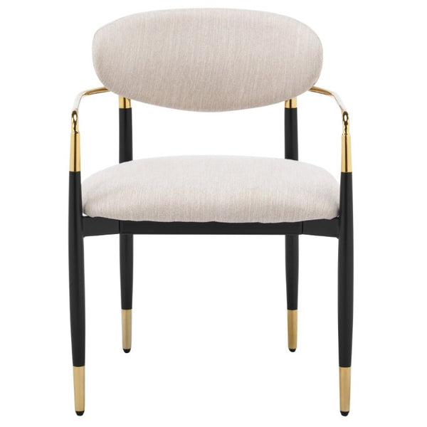 English Elm Modern Iron Dining Chairs Set of 2 Beige Upholstered with Gold Tone Armrests N768P496330B