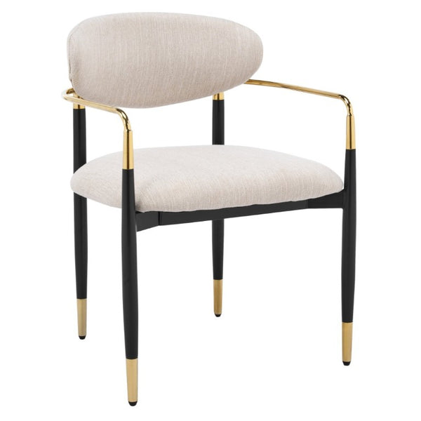 English Elm Modern Iron Dining Chairs Set of 2 Beige Upholstered with Gold Tone Armrests N768P496330B