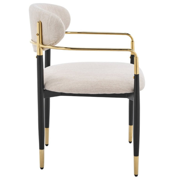 English Elm Modern Iron Dining Chairs Set of 2 Beige Upholstered with Gold Tone Armrests N768P496330B