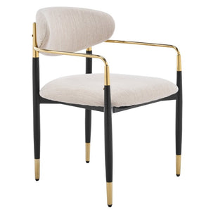 English Elm Modern Iron Dining Chairs Set of 2 Beige Upholstered with Gold Tone Armrests N768P496330B