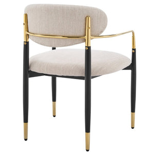 English Elm Modern Iron Dining Chairs Set of 2 Beige Upholstered with Gold Tone Armrests N768P496330B