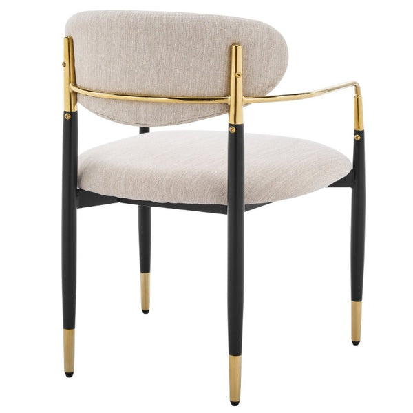 English Elm Modern Iron Dining Chairs Set of 2 Beige Upholstered with Gold Tone Armrests N768P496330B