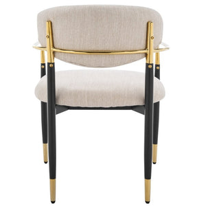 English Elm Modern Iron Dining Chairs Set of 2 Beige Upholstered with Gold Tone Armrests N768P496330B