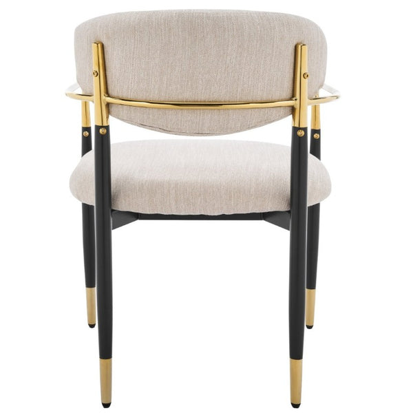English Elm Modern Iron Dining Chairs Set of 2 Beige Upholstered with Gold Tone Armrests N768P496330B