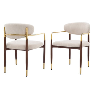 English Elm Modern Iron Dining Chairs Set of 2 Upholstered Seat Gold Walnut Two Tone Frame N768P496330W