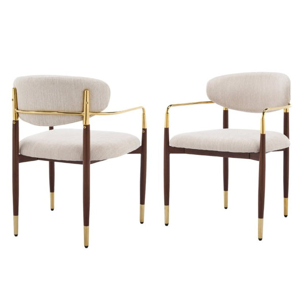 English Elm Modern Iron Dining Chairs Set of 2 Upholstered Seat Gold Walnut Two Tone Frame N768P496330W