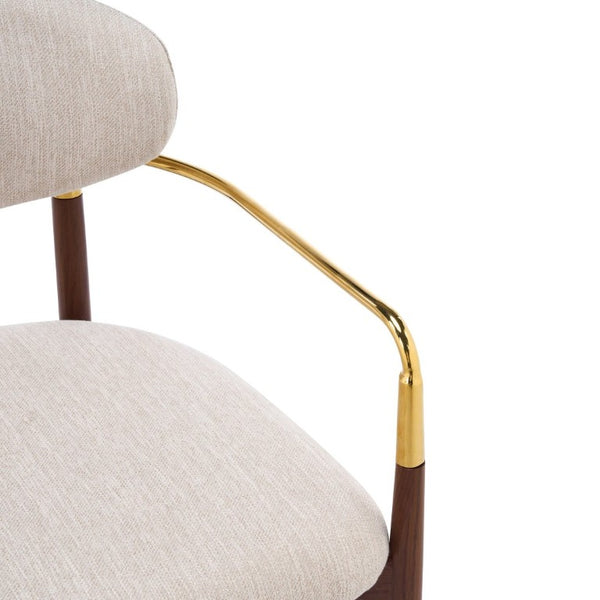 English Elm Modern Iron Dining Chairs Set of 2 Upholstered Seat Gold Walnut Two Tone Frame N768P496330W