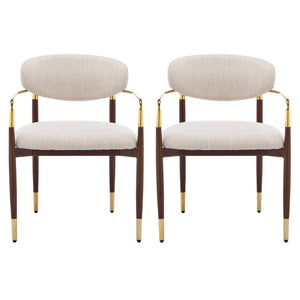 English Elm Modern Iron Dining Chairs Set of 2 Upholstered Seat Gold Walnut Two Tone Frame N768P496330W