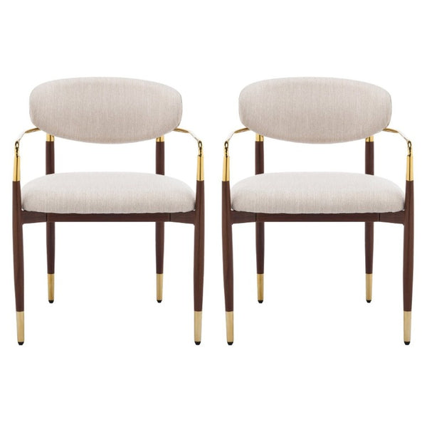 English Elm Modern Iron Dining Chairs Set of 2 Upholstered Seat Gold Walnut Two Tone Frame N768P496330W