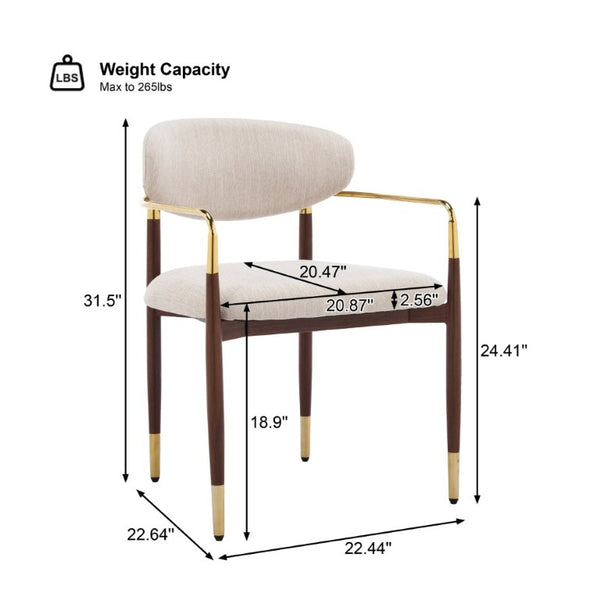 English Elm Modern Iron Dining Chairs Set of 2 Upholstered Seat Gold Walnut Two Tone Frame N768P496330W