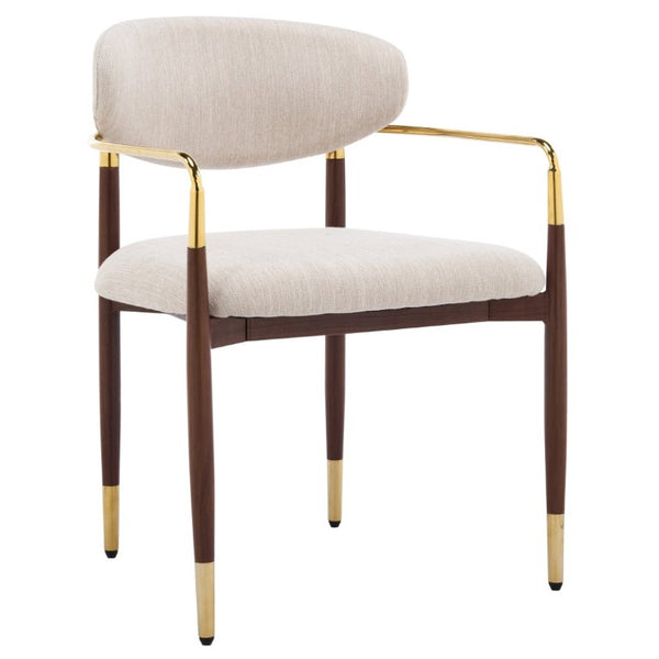 English Elm Modern Iron Dining Chairs Set of 2 Upholstered Seat Gold Walnut Two Tone Frame N768P496330W