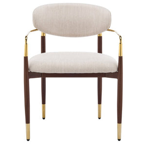 English Elm Modern Iron Dining Chairs Set of 2 Upholstered Seat Gold Walnut Two Tone Frame N768P496330W