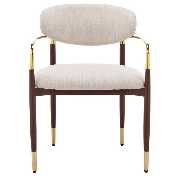 English Elm Modern Iron Dining Chairs Set of 2 Upholstered Seat Gold Walnut Two Tone Frame N768P496330W