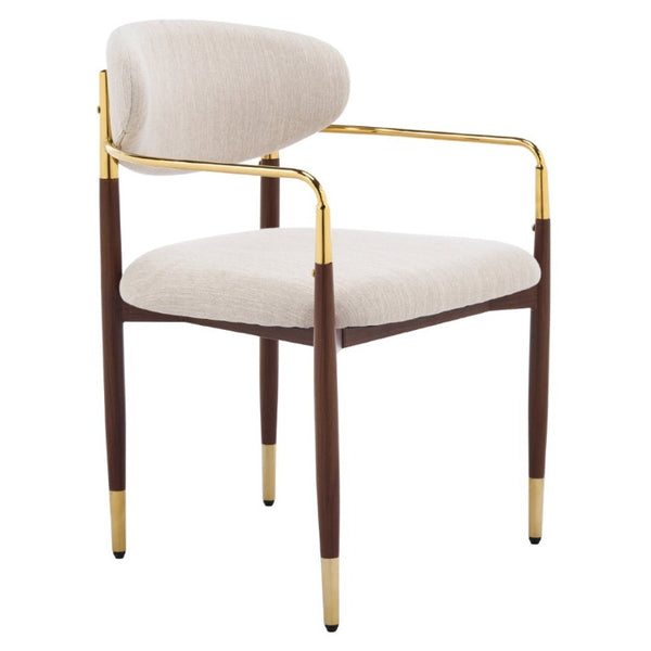 English Elm Modern Iron Dining Chairs Set of 2 Upholstered Seat Gold Walnut Two Tone Frame N768P496330W