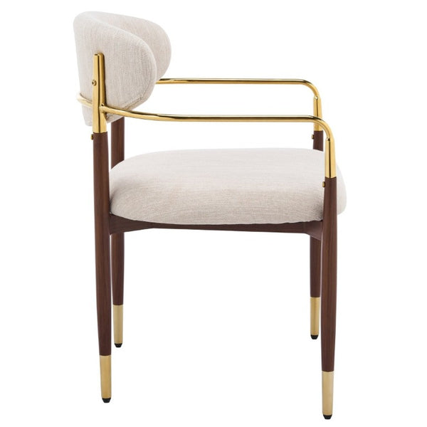 English Elm Modern Iron Dining Chairs Set of 2 Upholstered Seat Gold Walnut Two Tone Frame N768P496330W