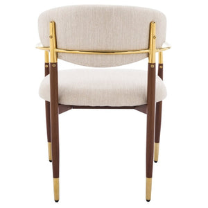 English Elm Modern Iron Dining Chairs Set of 2 Upholstered Seat Gold Walnut Two Tone Frame N768P496330W