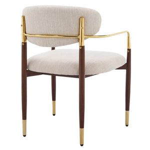 English Elm Modern Iron Dining Chairs Set of 2 Upholstered Seat Gold Walnut Two Tone Frame N768P496330W