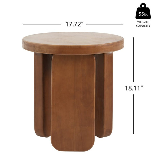 English Elm Minimalist Rubberwood Round Side Table with Walnut Grain Finish and Sculptural Three Post Base N768P505748W