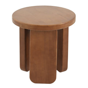 English Elm Minimalist Rubberwood Round Side Table with Walnut Grain Finish and Sculptural Three Post Base N768P505748W