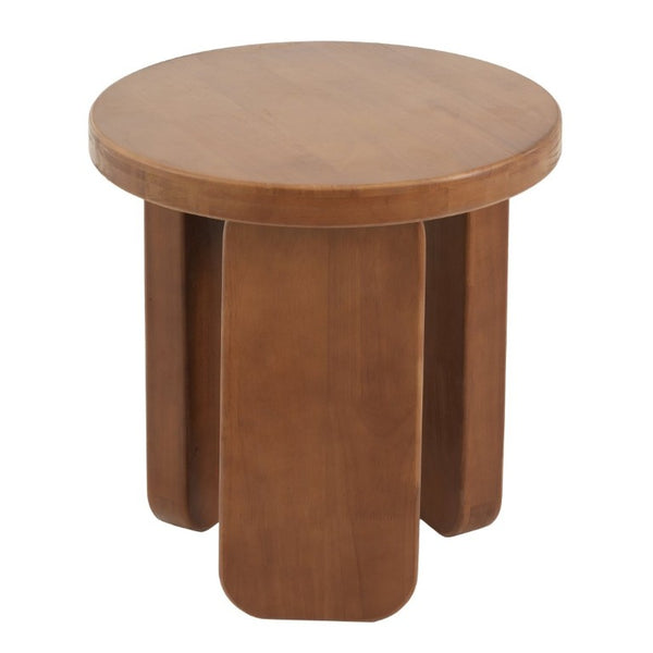 English Elm Minimalist Rubberwood Round Side Table with Walnut Grain Finish and Sculptural Three Post Base N768P505748W