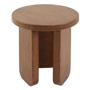 English Elm Minimalist Rubberwood Round Side Table with Walnut Grain Finish and Sculptural Three Post Base N768P505748W