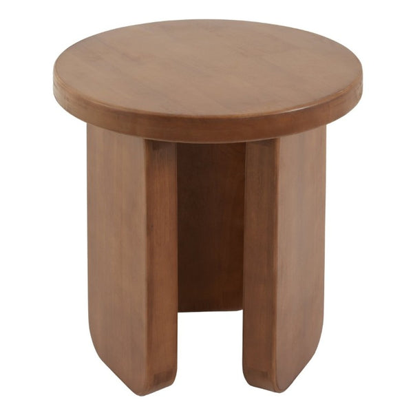 English Elm Minimalist Rubberwood Round Side Table with Walnut Grain Finish and Sculptural Three Post Base N768P505748W