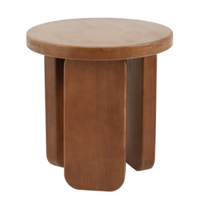 English Elm Minimalist Rubberwood Round Side Table with Walnut Grain Finish and Sculptural Three Post Base N768P505748W