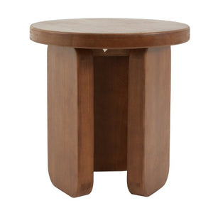 English Elm Minimalist Rubberwood Round Side Table with Walnut Grain Finish and Sculptural Three Post Base N768P505748W