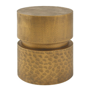 English Elm Vintage Iron Stacked Cylinder Side Table with Antique Brass Finish for Patio or Home N768P505759G