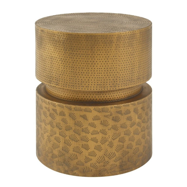English Elm Vintage Iron Stacked Cylinder Side Table with Antique Brass Finish for Patio or Home N768P505759G