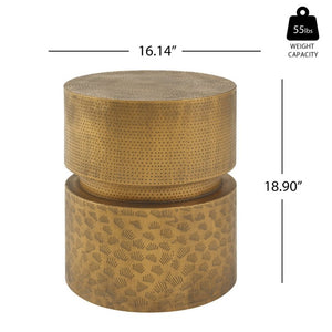 English Elm Vintage Iron Stacked Cylinder Side Table with Antique Brass Finish for Patio or Home N768P505759G