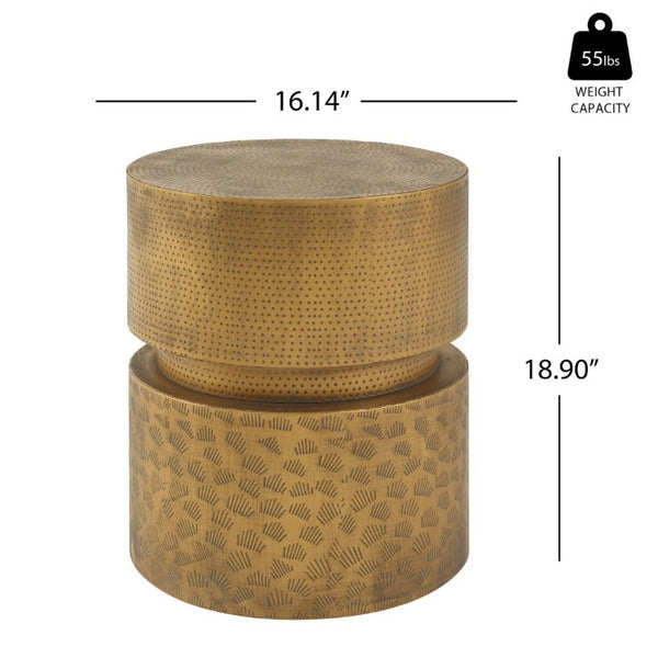 English Elm Vintage Iron Stacked Cylinder Side Table with Antique Brass Finish for Patio or Home N768P505759G
