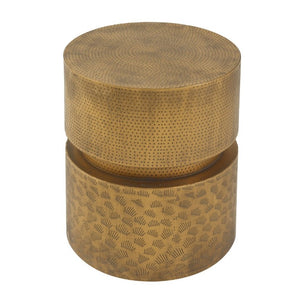 English Elm Vintage Iron Stacked Cylinder Side Table with Antique Brass Finish for Patio or Home N768P505759G