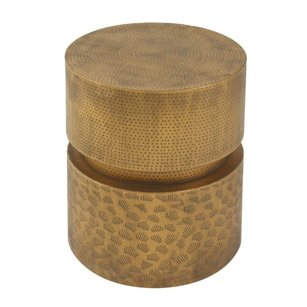 English Elm Vintage Iron Stacked Cylinder Side Table with Antique Brass Finish for Patio or Home N768P505759G