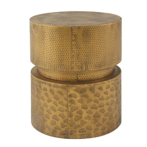 English Elm Vintage Iron Stacked Cylinder Side Table with Antique Brass Finish for Patio or Home N768P505759G