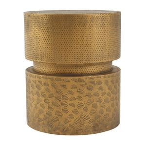 English Elm Vintage Iron Stacked Cylinder Side Table with Antique Brass Finish for Patio or Home N768P505759G