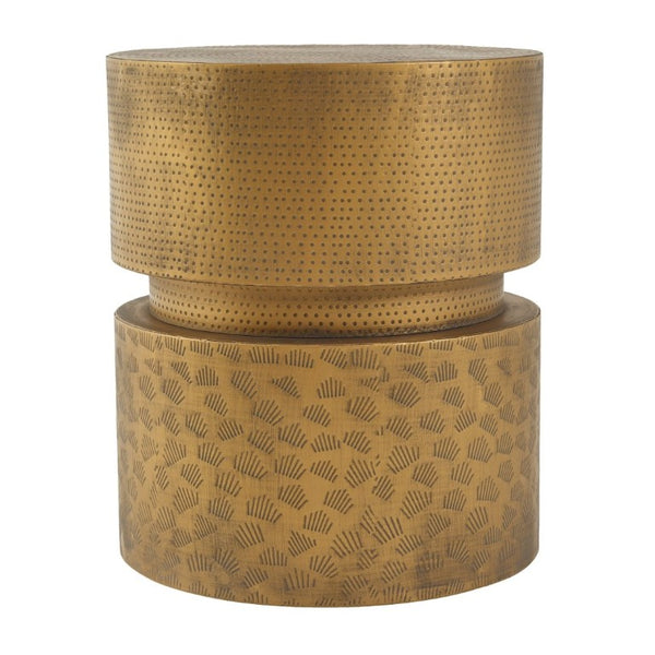 English Elm Vintage Iron Stacked Cylinder Side Table with Antique Brass Finish for Patio or Home N768P505759G