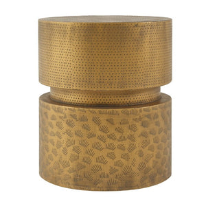English Elm Vintage Iron Stacked Cylinder Side Table with Antique Brass Finish for Patio or Home N768P505759G