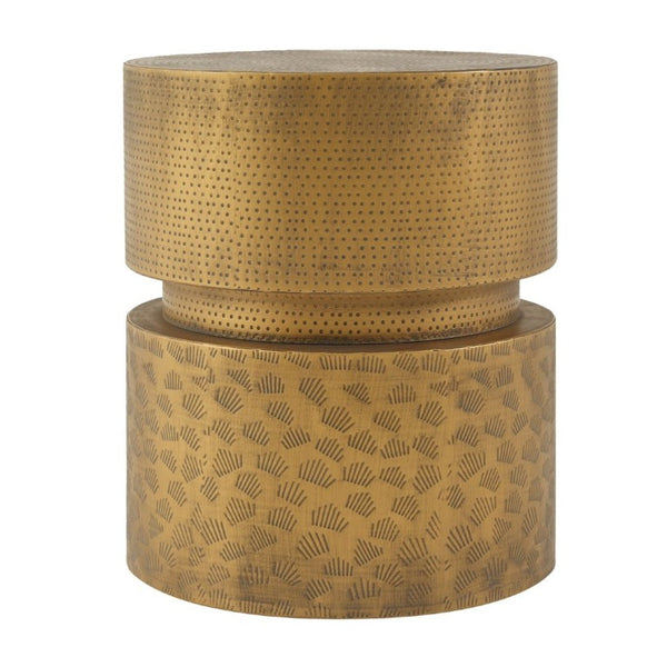 English Elm Vintage Iron Stacked Cylinder Side Table with Antique Brass Finish for Patio or Home N768P505759G