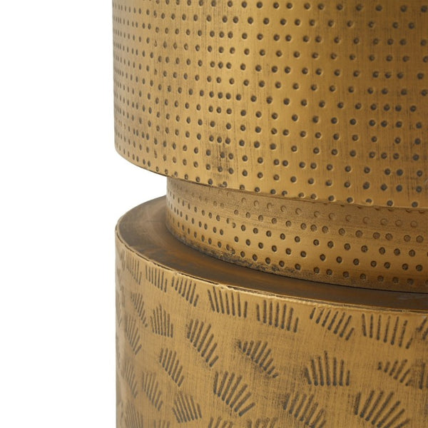 English Elm Vintage Iron Stacked Cylinder Side Table with Antique Brass Finish for Patio or Home N768P505759G