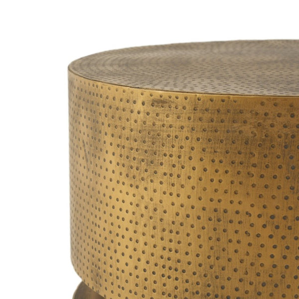English Elm Vintage Iron Stacked Cylinder Side Table with Antique Brass Finish for Patio or Home N768P505759G