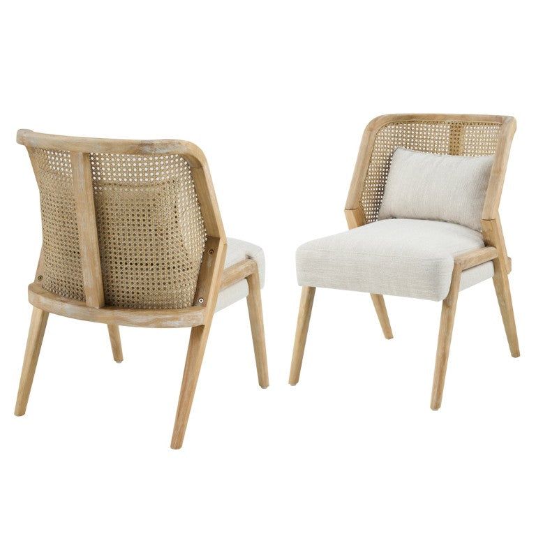 English Elm Uholstered Rubberwood Dining Chairs with Rattan Cane Back and Lumbar Pillow Set of 2 N768P508268N
